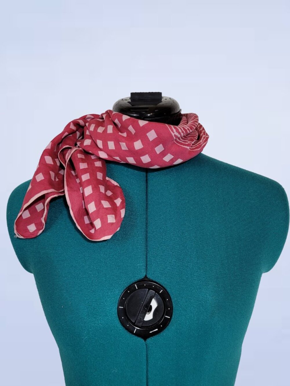 Pink Silk Geometric Bandana - Block Printed Square Scarf